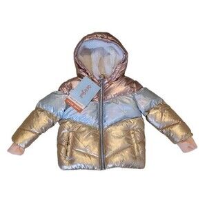 Cat & Jack Girls Metallic Toddler Hooded Snow Winter Puffer Lined Jacket 12m New